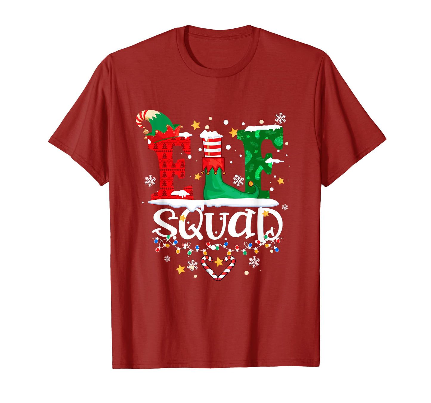 Elf Squad Christmas Lights Funny Holiday Matching Xmas T-Shirt