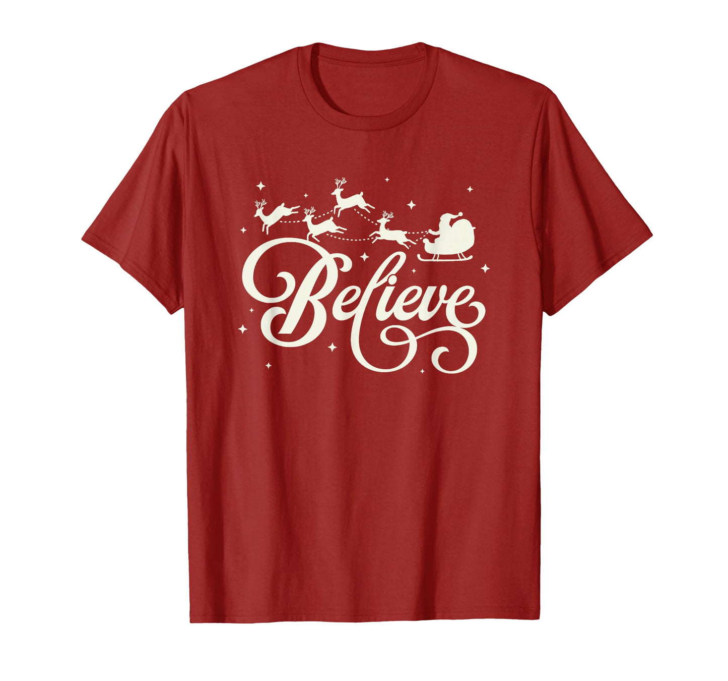 Trendy Apparel Christmas Santa and Reindeers Believe T-Shirt