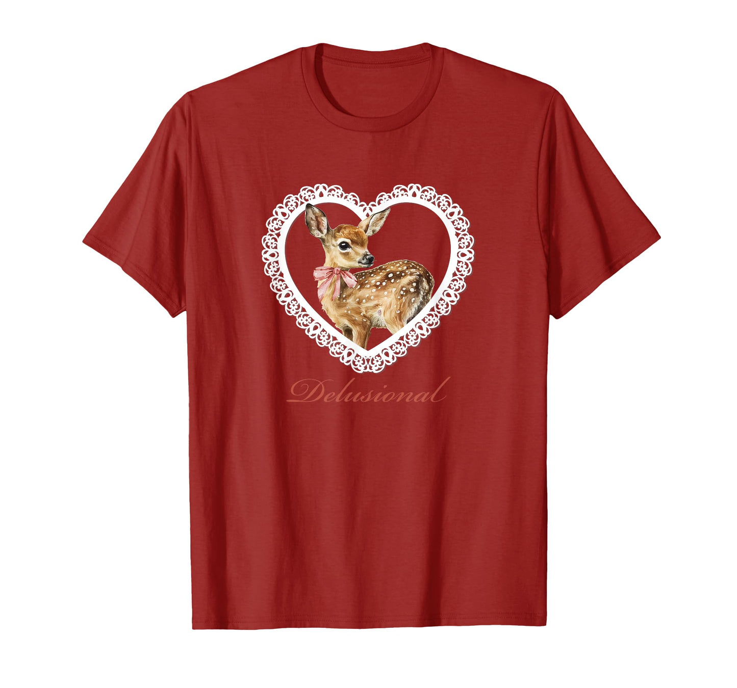 Delusional Baby Deer Vintage Lace Valentine Heart T-Shirt