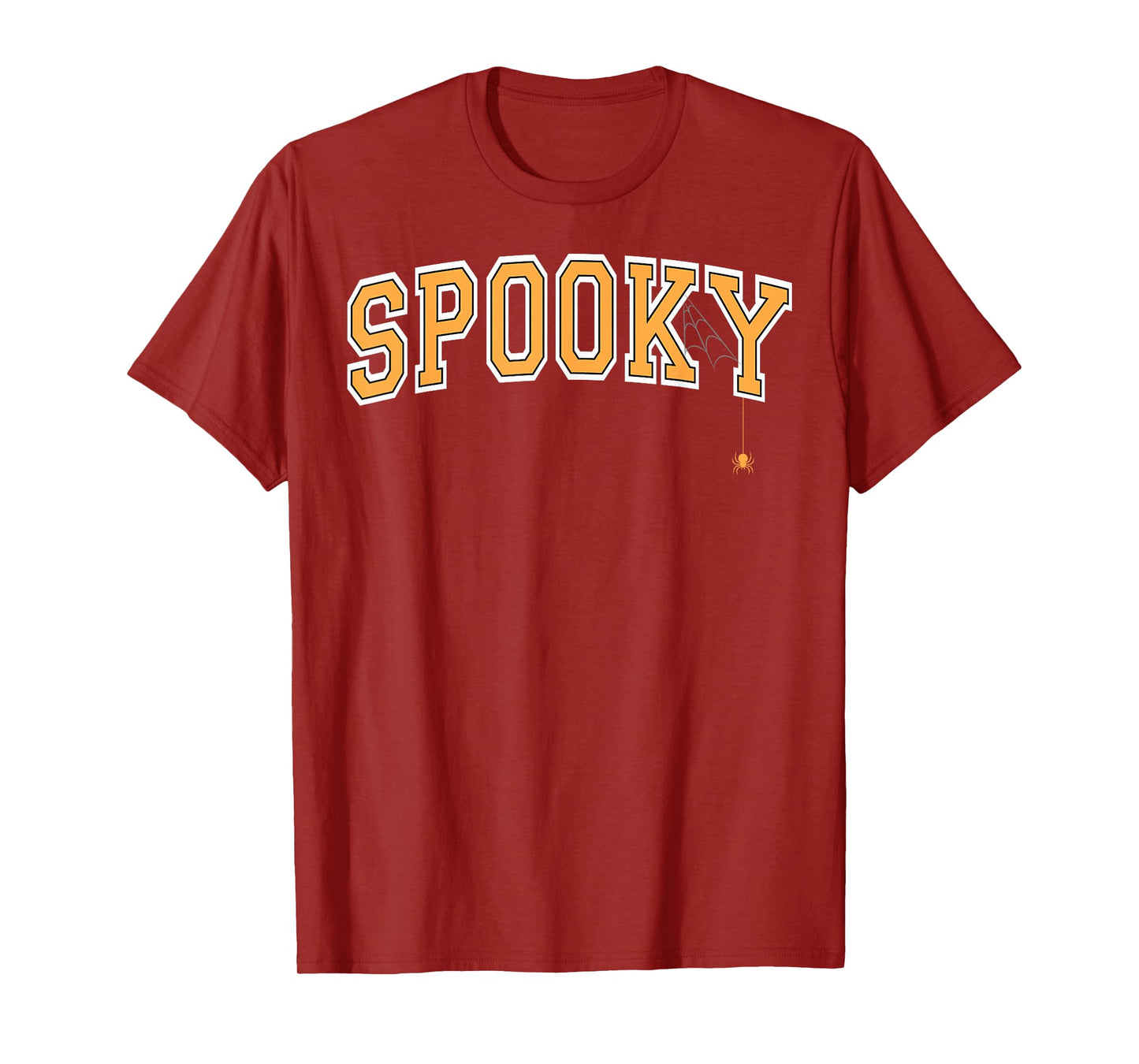 Spooky with Spider and Web Halloween Varsity Orange Letters T-Shirt