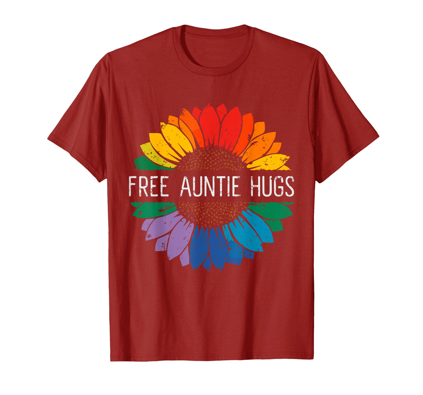 Free Auntie Hugs, LGBT Gay Lesbian Pride Month Rainbow Flag T-Shirt