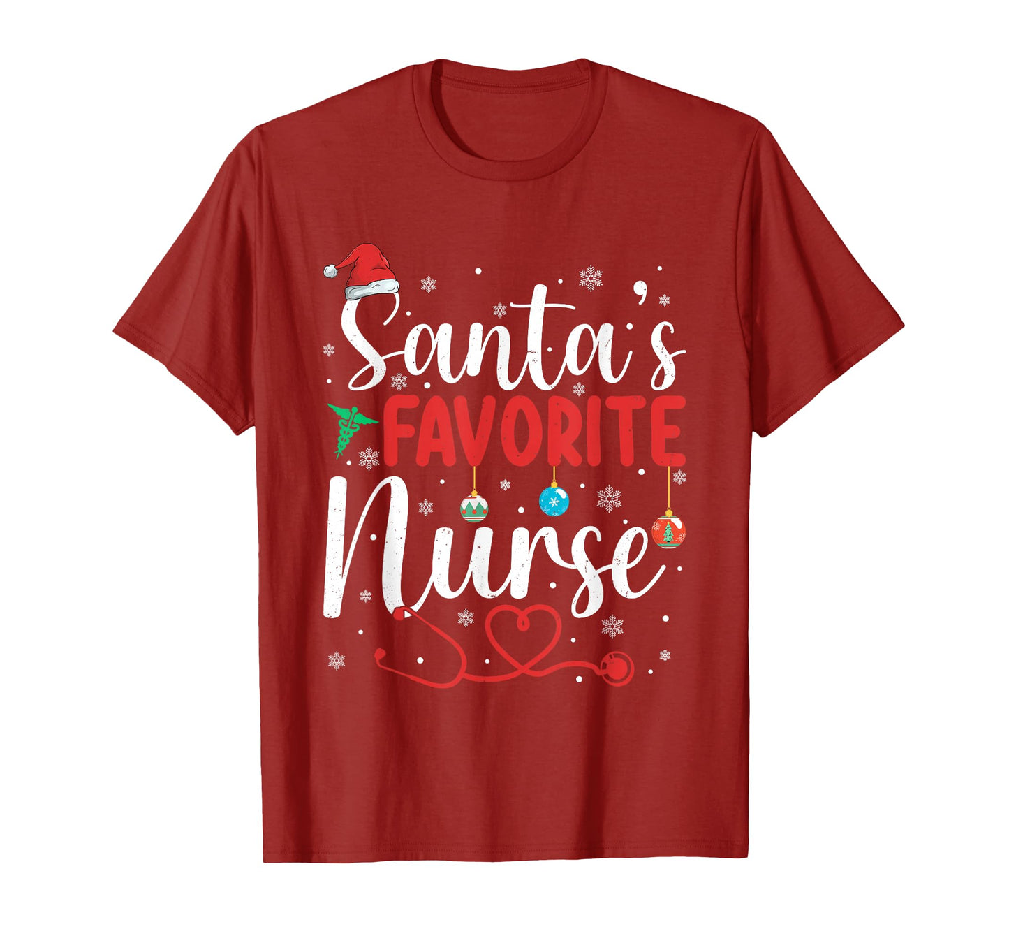 Santas Favorite Nurse Christmas Scrub Xmas Nursing Men Women T-Shirt