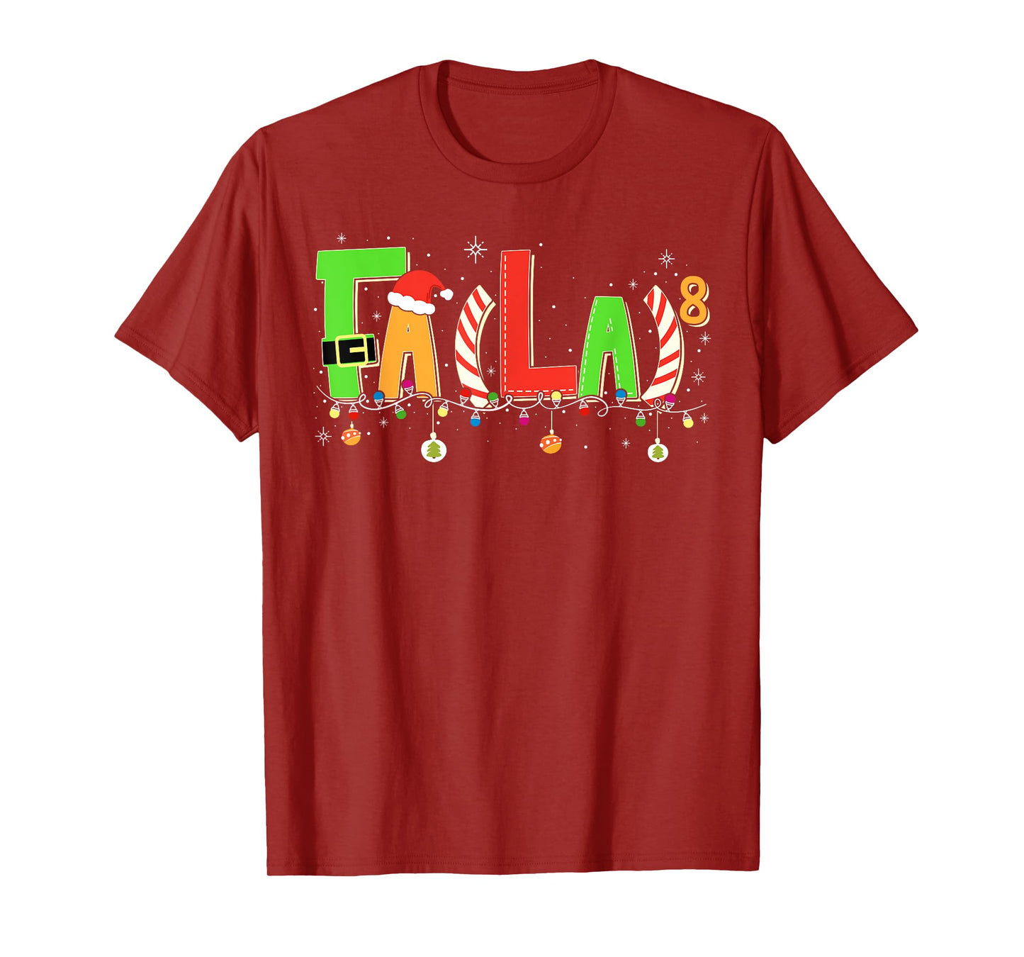 Funny Christmas Lights FA (La) 8 Santa Hat Math Teacher Kid T-Shirt