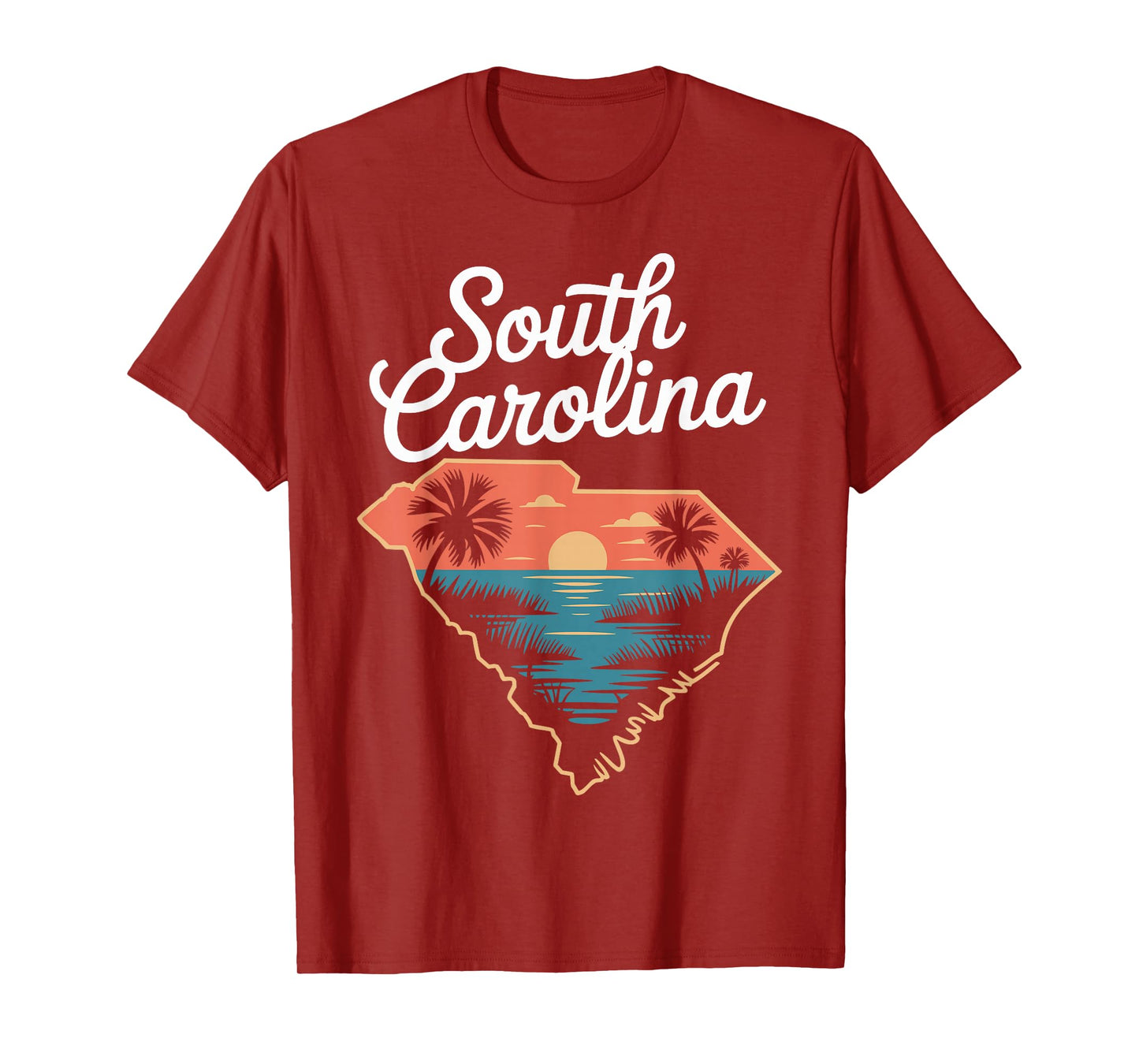 South Carolina Beach Sunset Palm Trees Retro T-Shirt