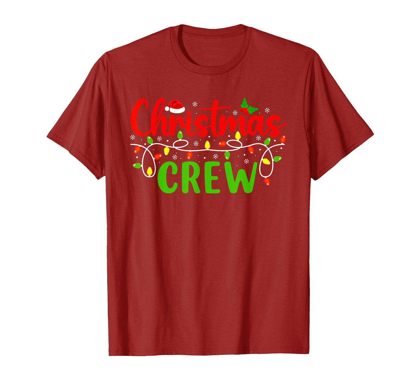 Christmas Crew Lights Red Santa Hat Xmas Family Men Women T-Shirt