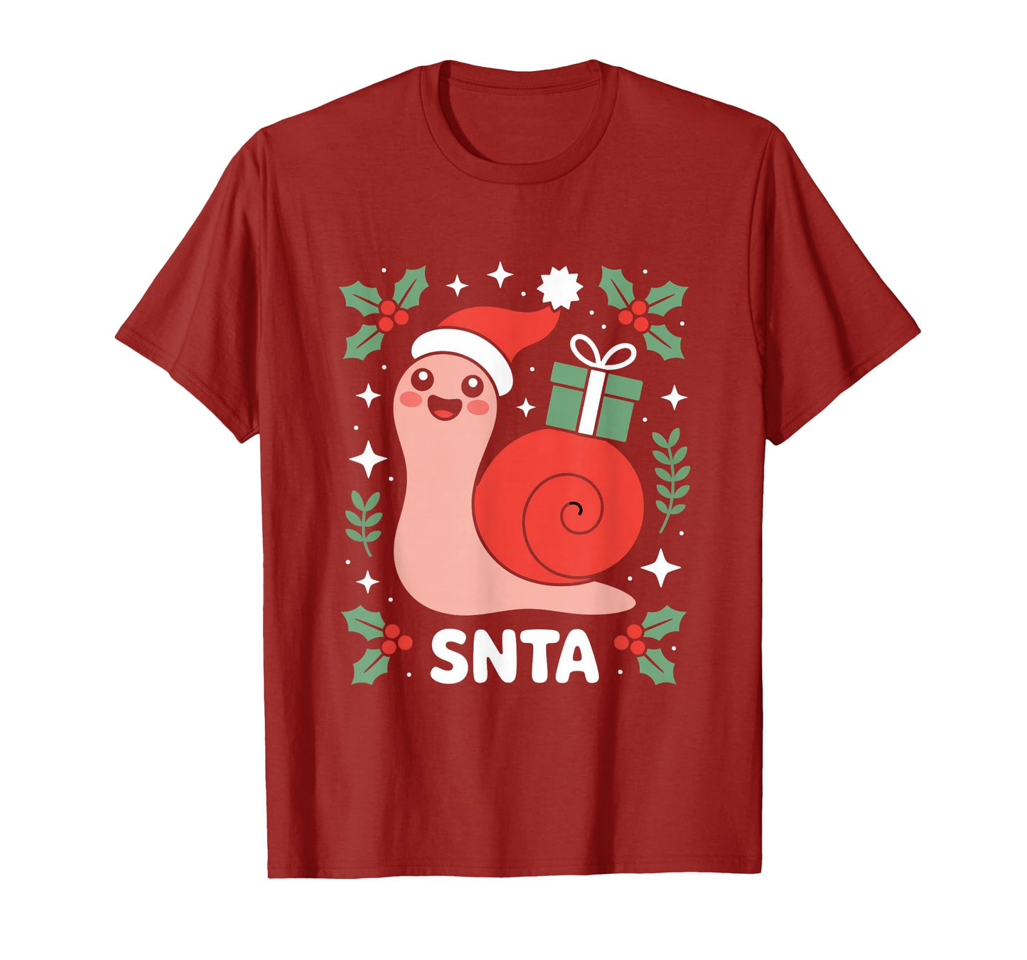 SNTA Cute Snail Christmas Santa Hat Holiday Cheer T-Shirt