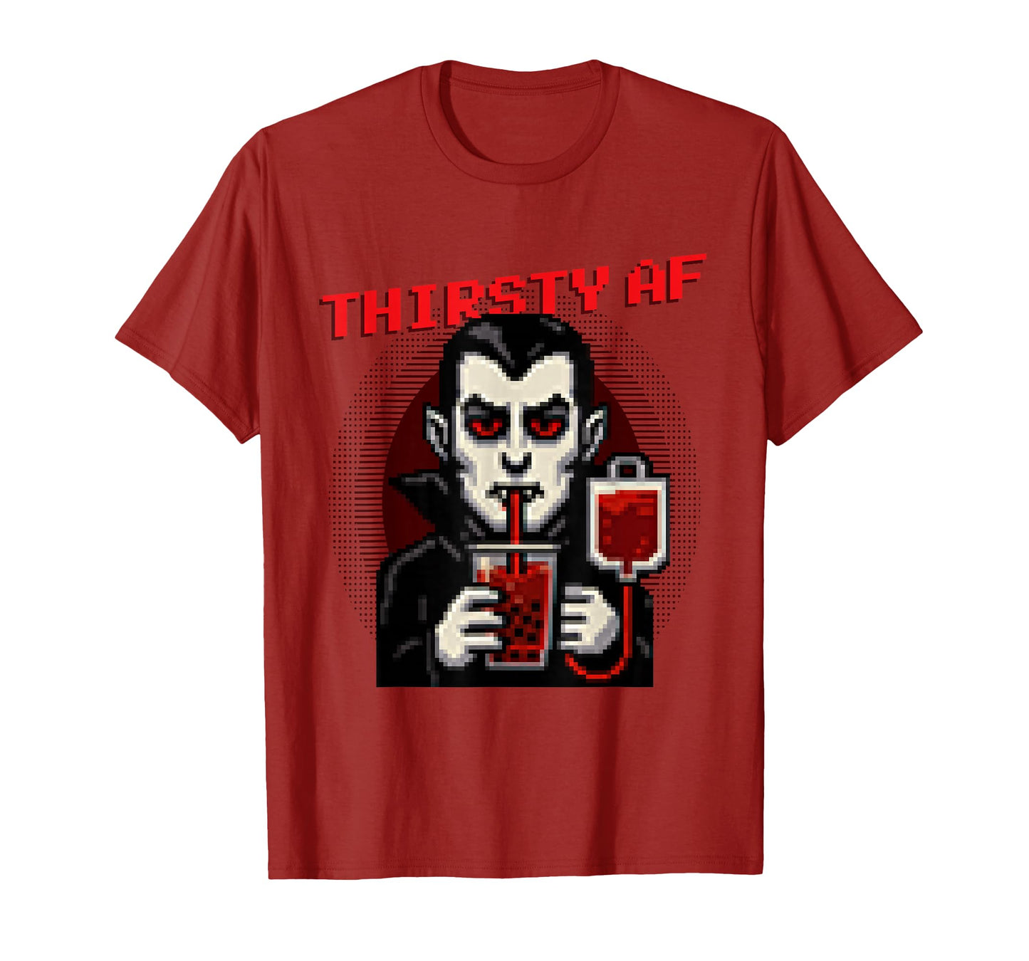 Thirsty AF Funny Pixel Art Vampire Halloween T-Shirt