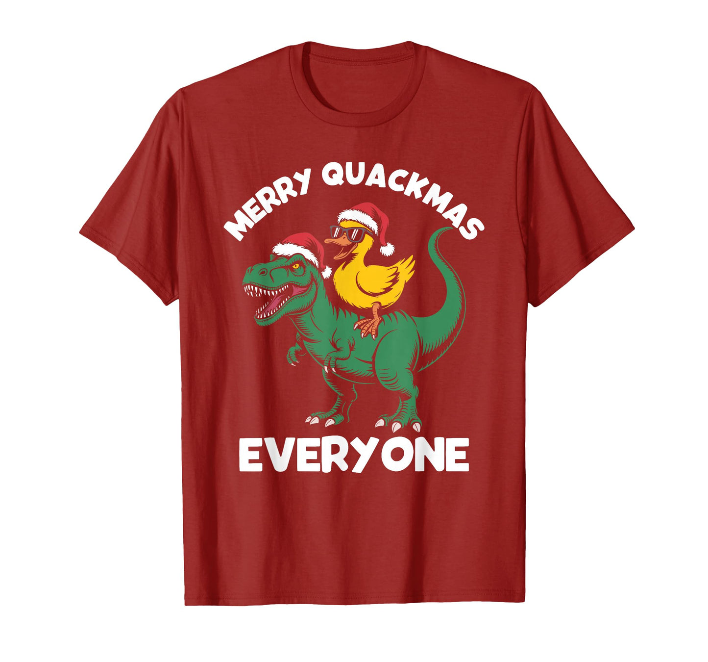 Merry quackmas Everyone, Christmas Duck Riding Dinosaur T-Shirt