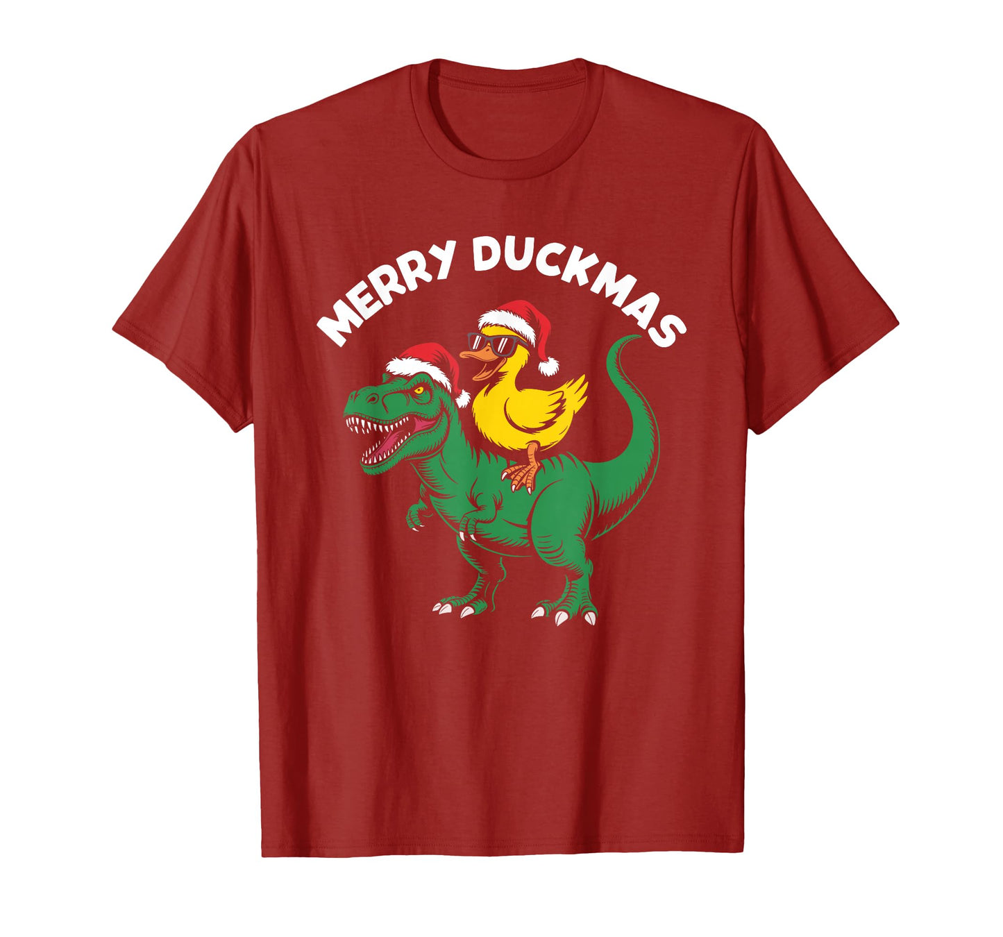 Merry quackmas Everyone, Christmas Duck Riding Dinosaur T-Shirt