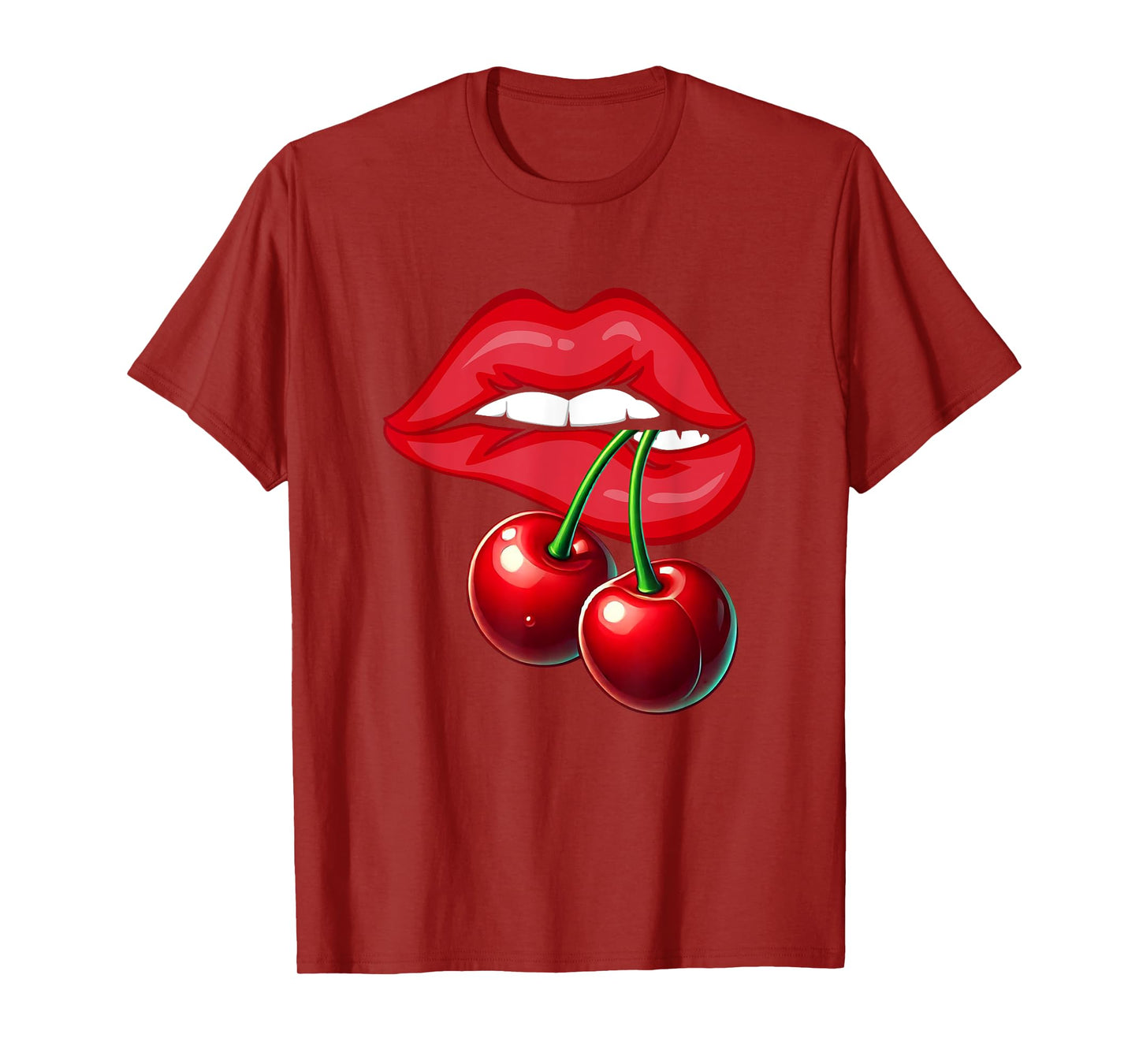 Cherry Lips Graphic Tee Sexy Women Design Red Lips Vintage T-Shirt