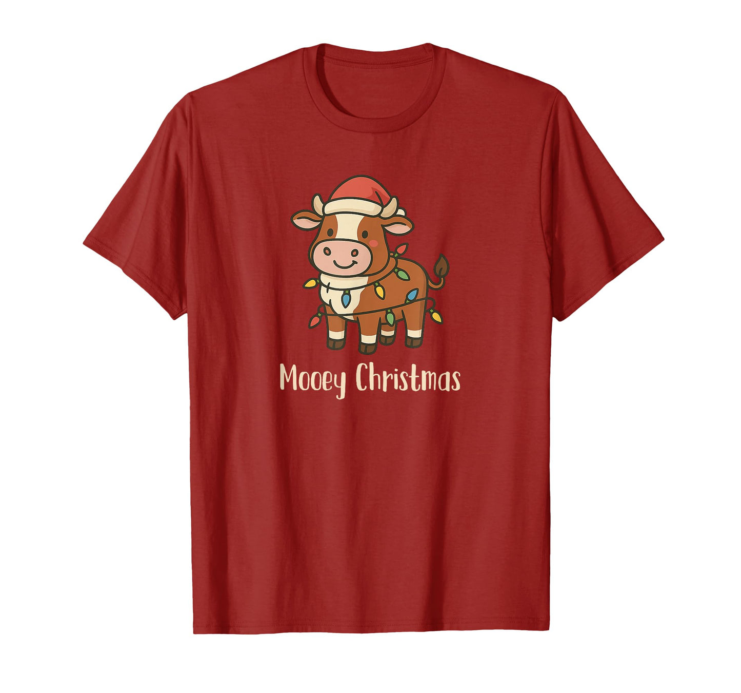 Christmas Cow Lights Santa hat Funny Mooey Christmas T-Shirt