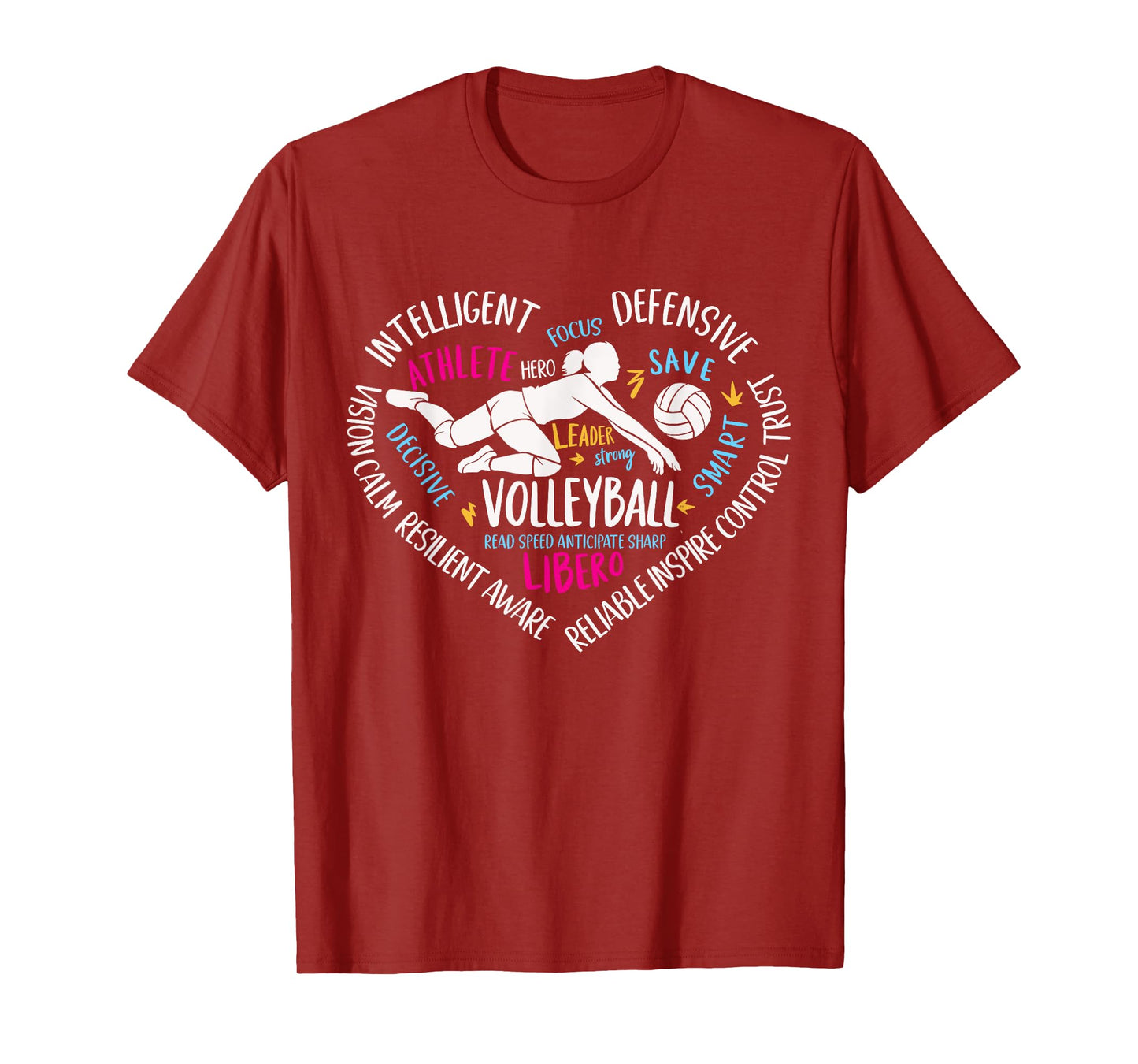 Girls Volleyball Libero Heart Volley for Teens Women T-Shirt