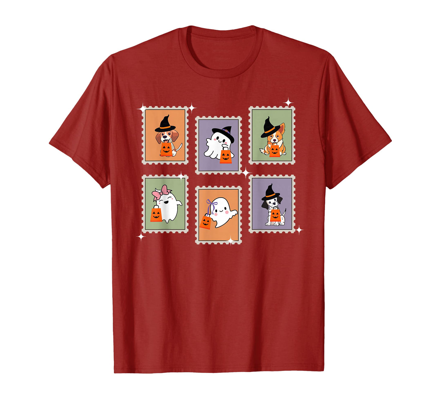 Halloween Postage Stamp Ghosts and Dogs T-Shirt