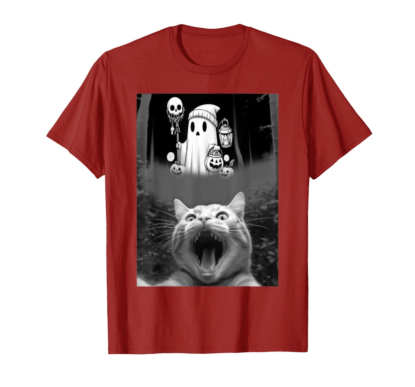 Funny Cat Selfie with Cute Boo Halloween Candy Men Women Kid T-Shirt