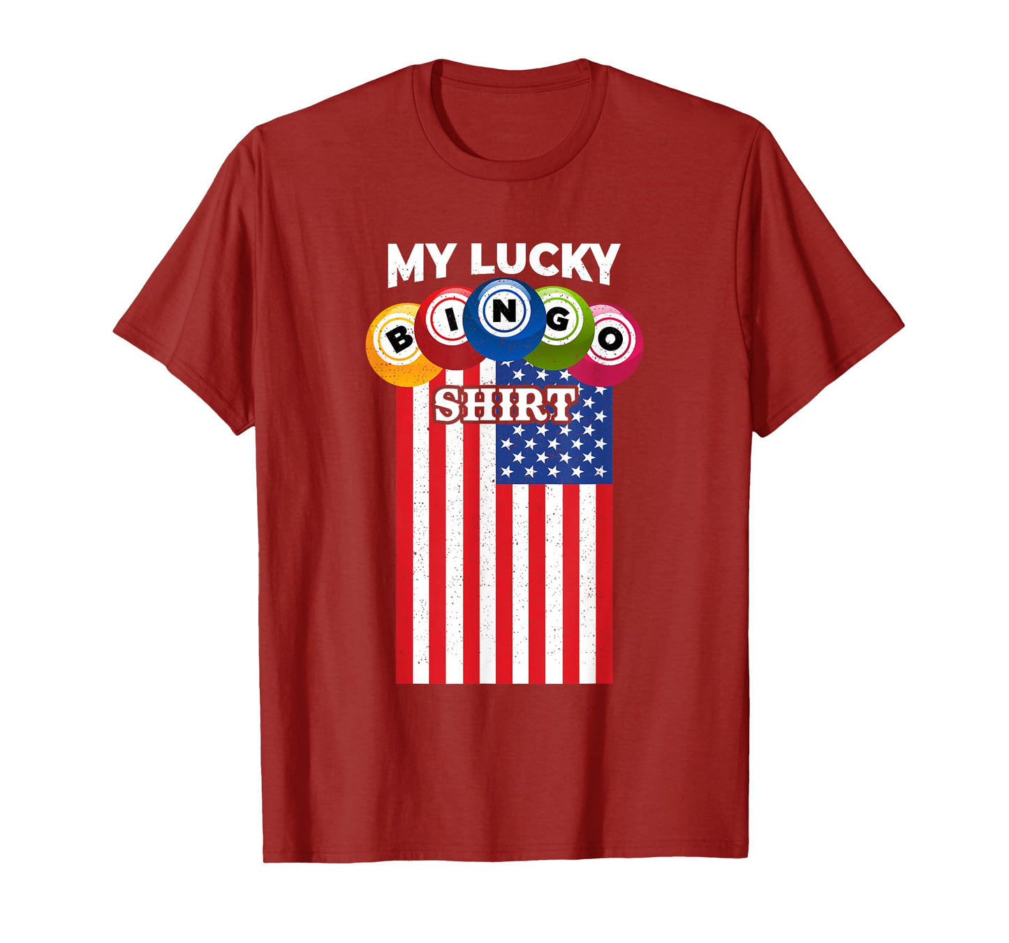 Lucky Bingo With American Flag Funny Bingo Player T-Shirt