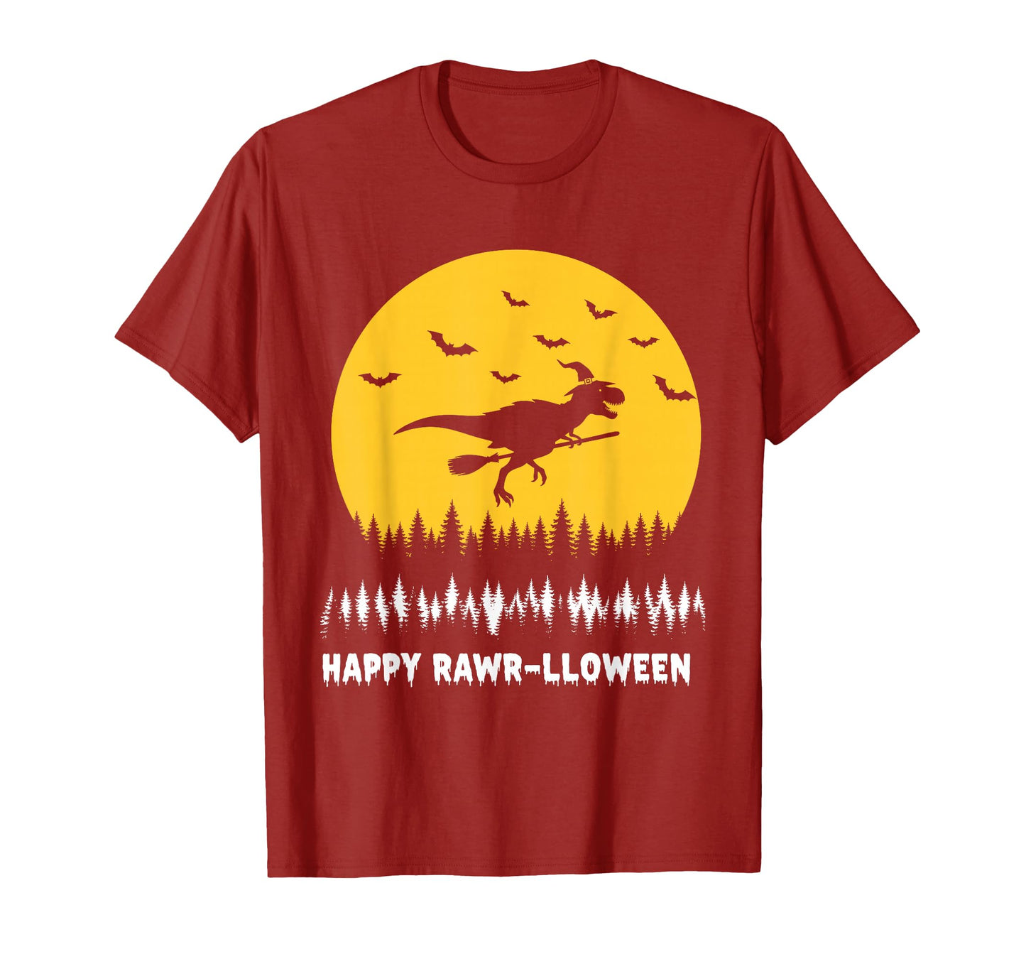 Happy Rawr-lloween Funny Halloween T Rex Flying Witch T-Shirt