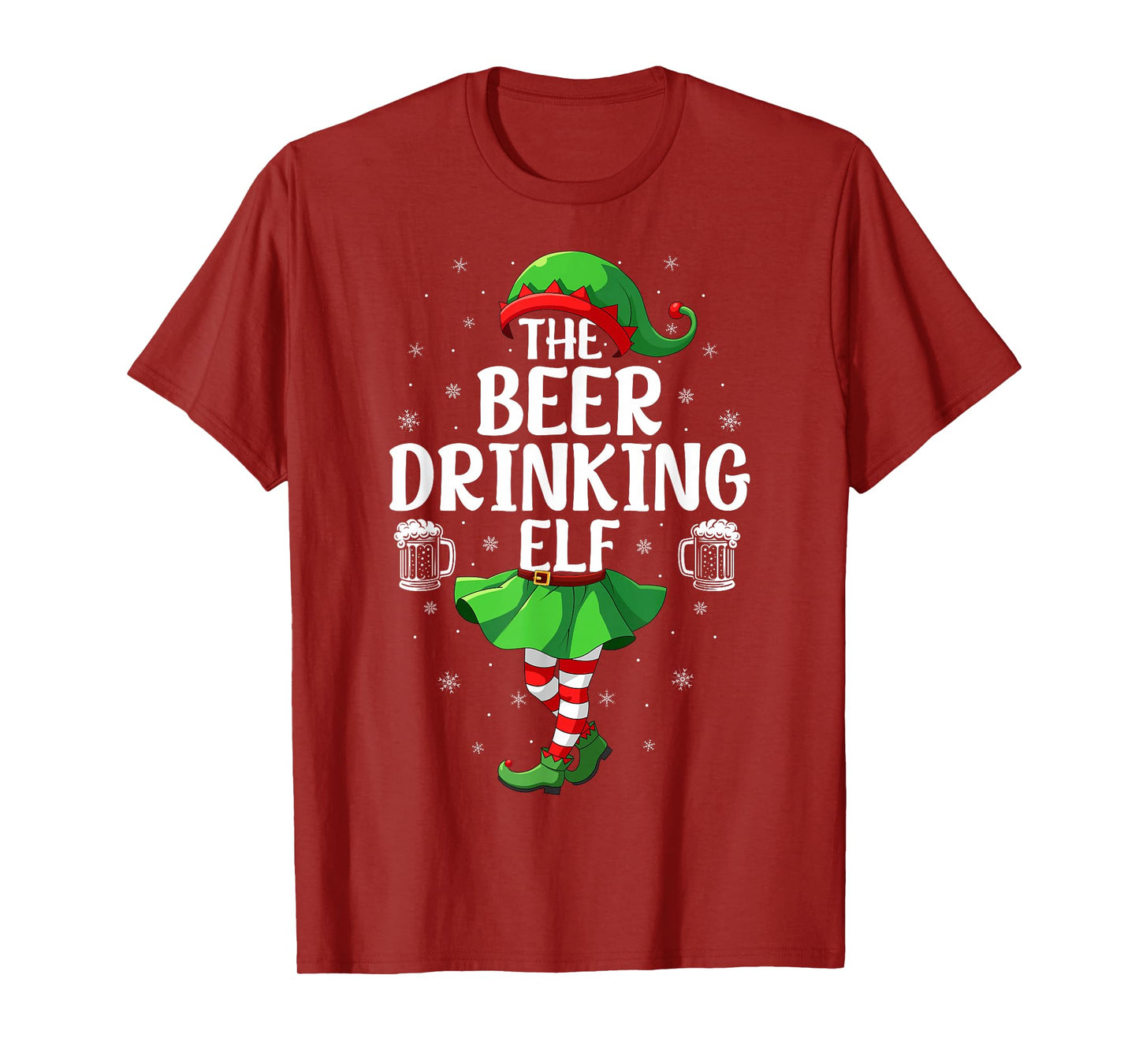 Beer Drinking Elf Christmas Girl Women Elf Squad Xmas Family T-Shirt