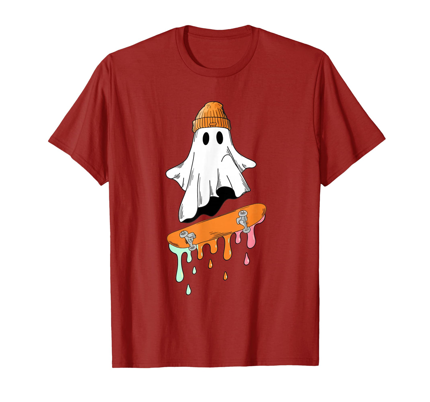 Ghost Skateboard Lazy Halloween Costume Skateboarding Drip T-Shirt