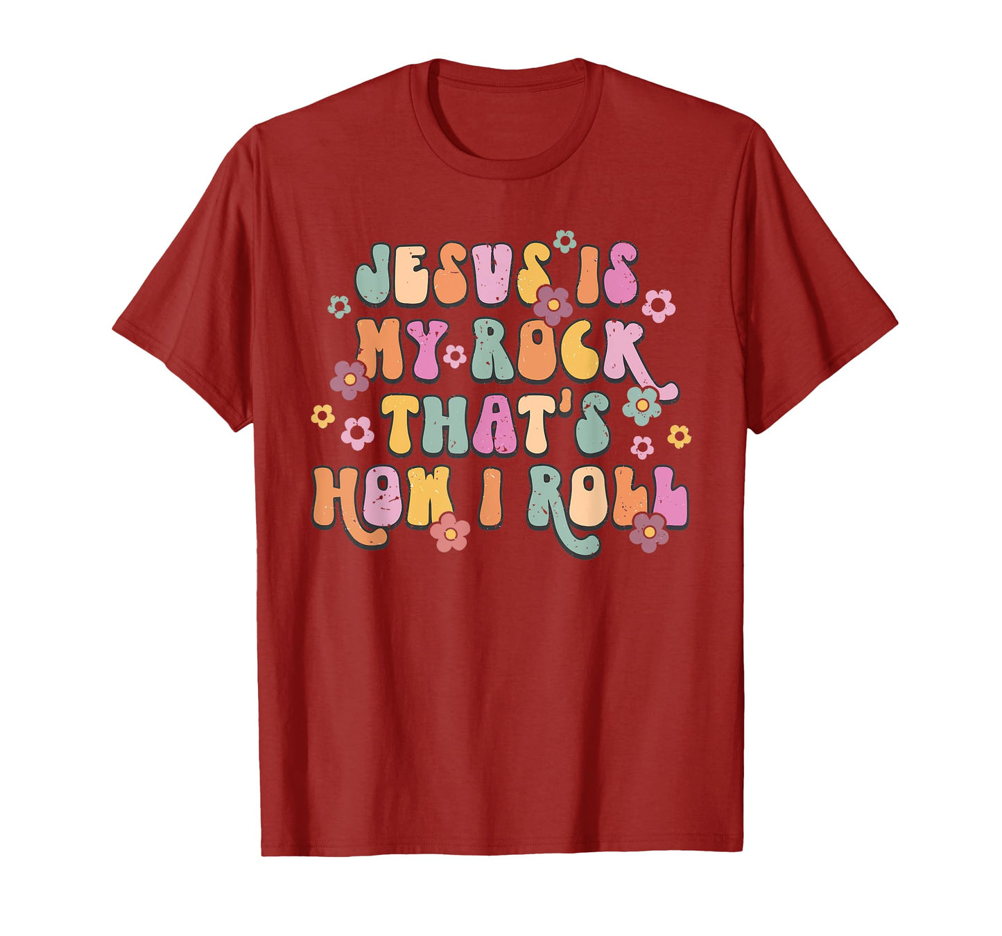 Leopard Jesus Is My Rock And That Is How I Roll Retro Groovy T-Shirt