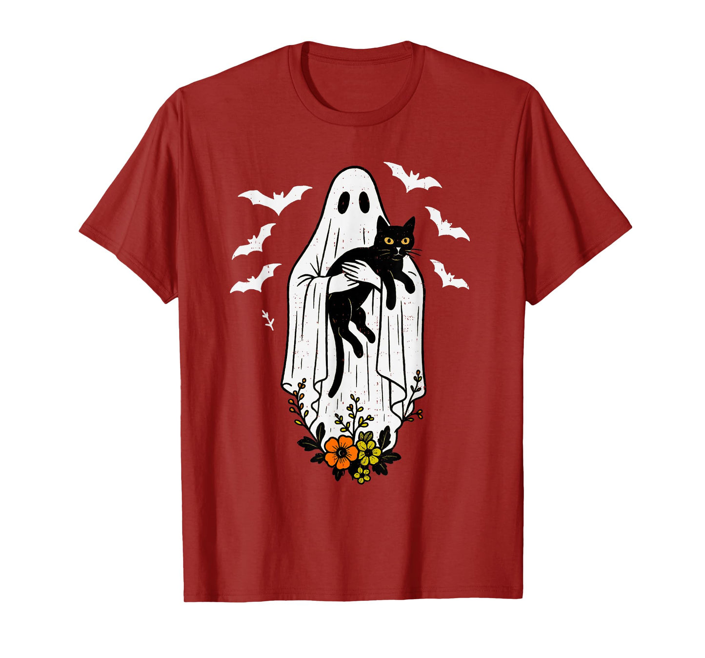 Vintage Ghost Holding Cat Halloween Kitty Meow Cat Lover T-Shirt