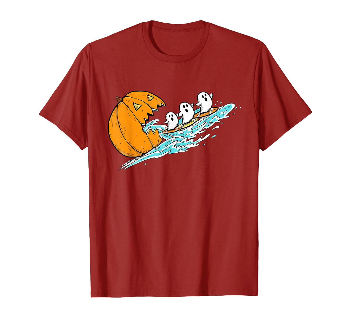 Funny Halloween Gamer Pumpkin Eating Surfing Ghosts T-Shirt