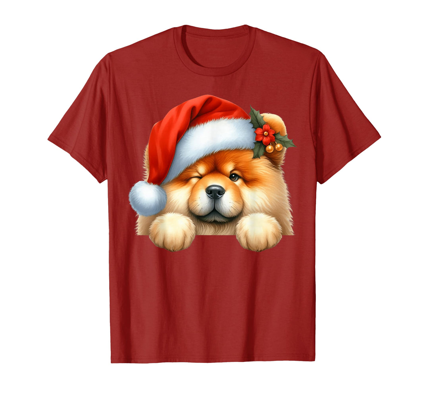 Chow Chow Dog Christmas Santa Hat Dog Mom Dad T-Shirt