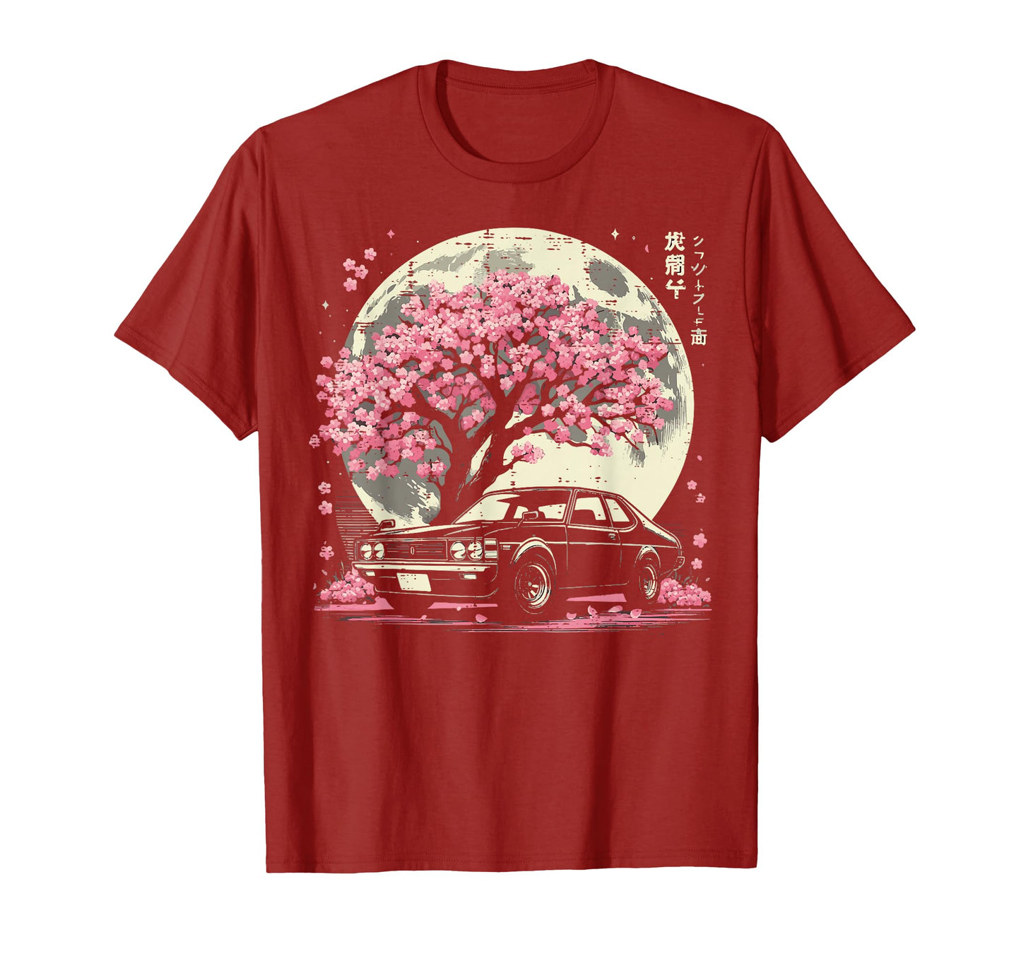 Black Car Japanese Cherry Blossom Sakura Tree Women Kids Men T-Shirt