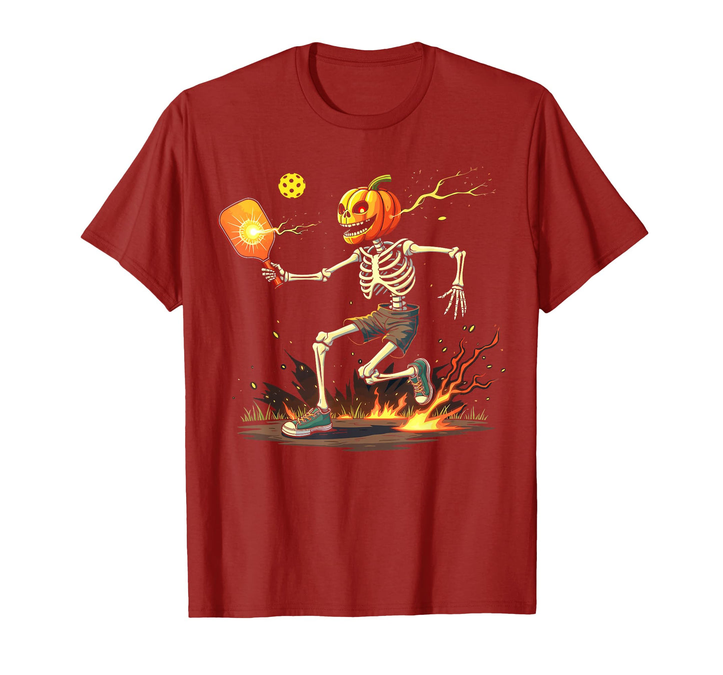 Pumpkin Head Skeleton Pickleball Halloween Spooky Sports T-Shirt