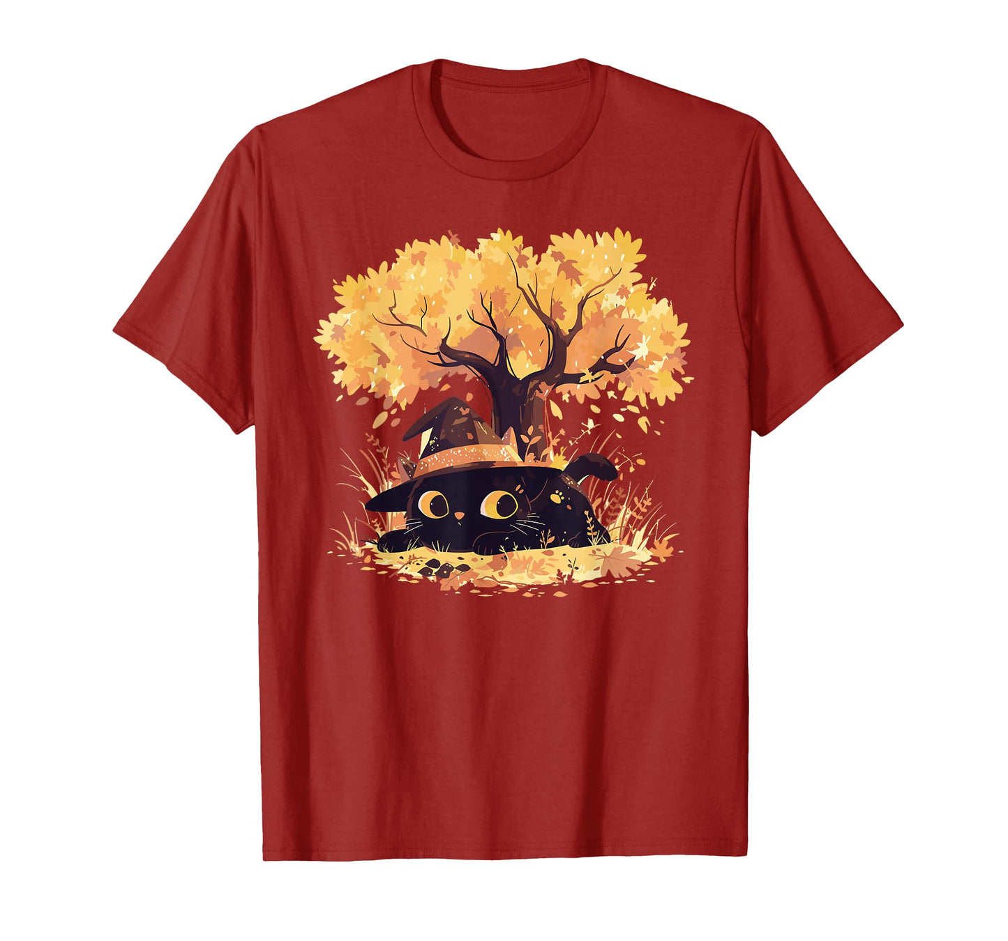 Black Cat Fall Theme with Cat Witch Halloween Cat Witchy Cat T-Shirt