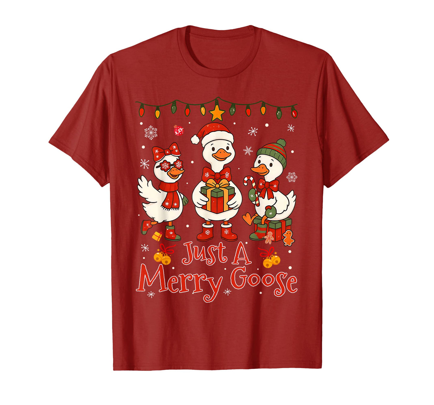 Just A Merry Goose Christmas Santa Bow Men Women Kid T-Shirt