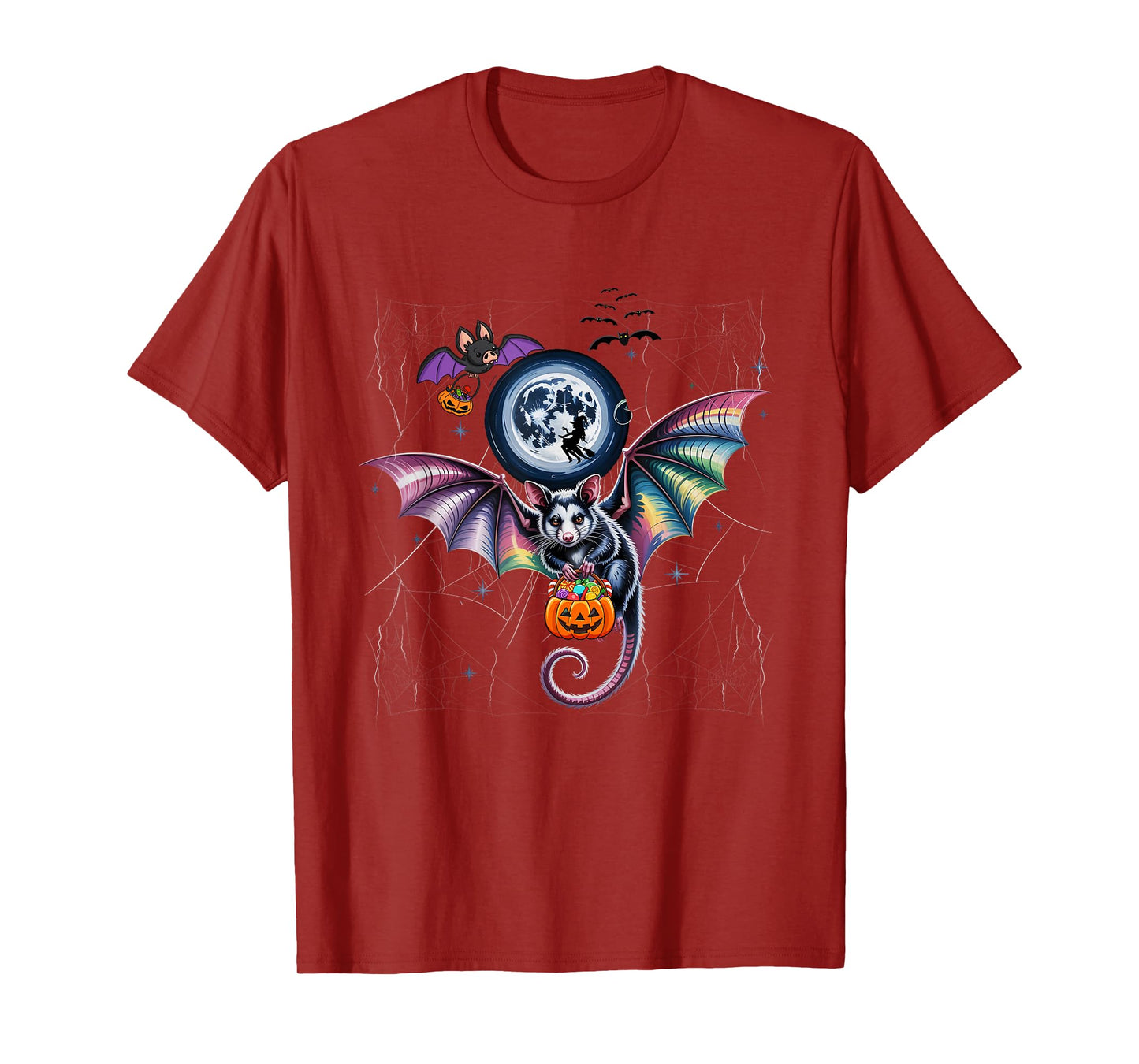 Monster Opossum Bat Witch Riding Stick Possum Halloween T-Shirt