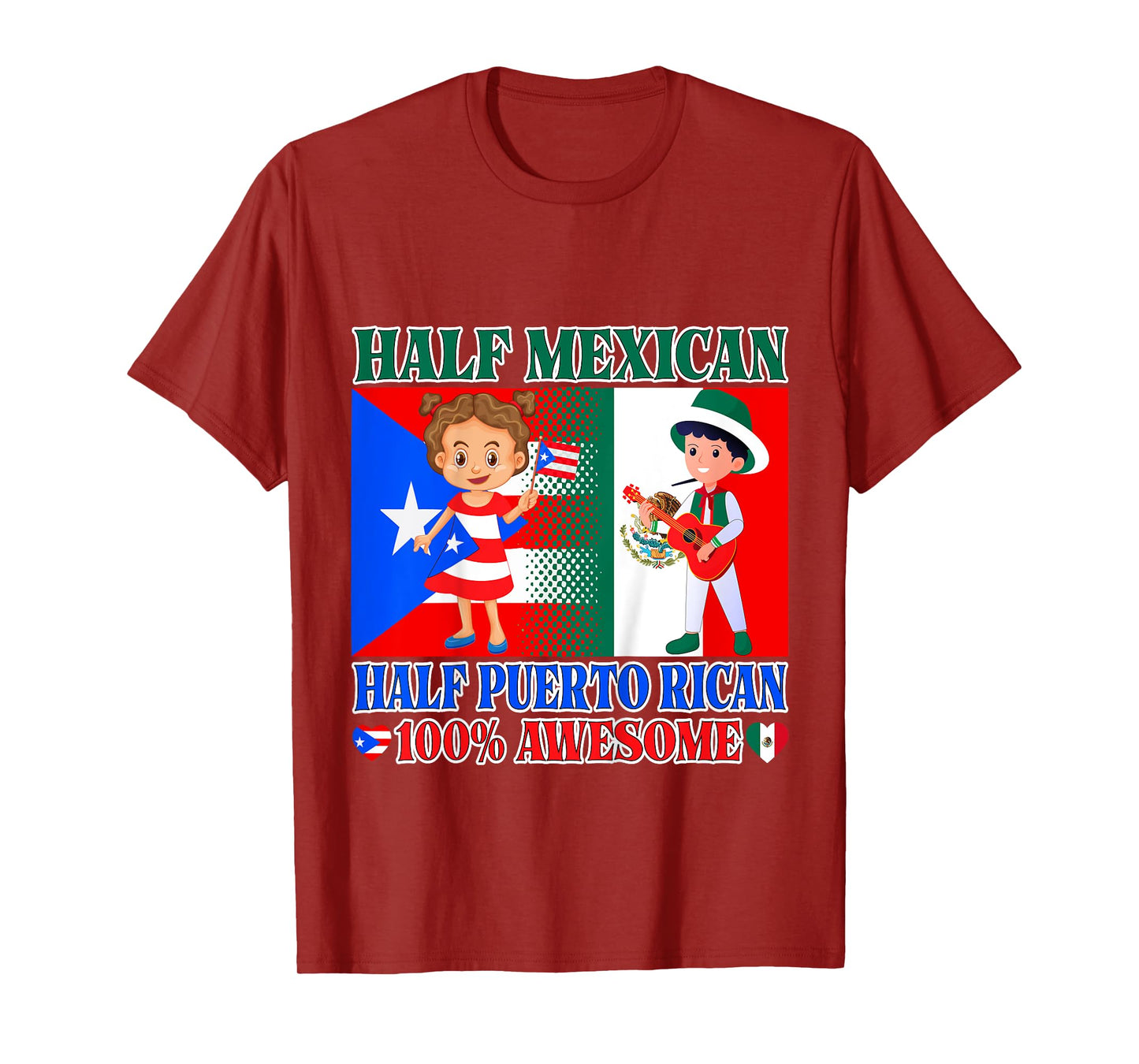 Kids Half Mexican Half Puerto Rican Mexico Flag Toddler Girl Boy T-Shirt