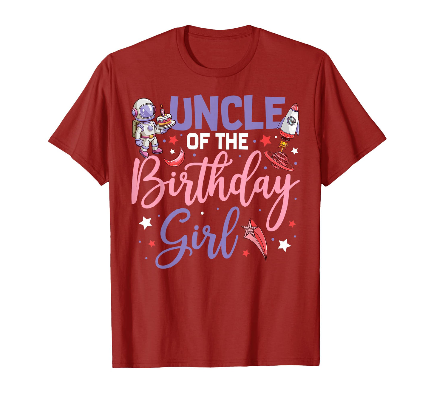 Two The Moon Uncle Of the Birthday Girl Astronaut Family T-Shirt