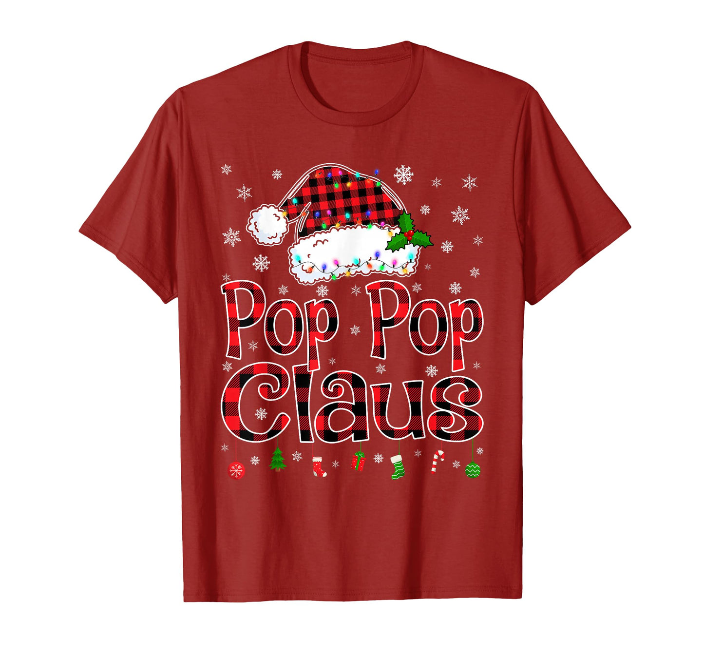 Pop Pop Claus Christmas Lights Xmas Pajama Matching Family T-Shirt