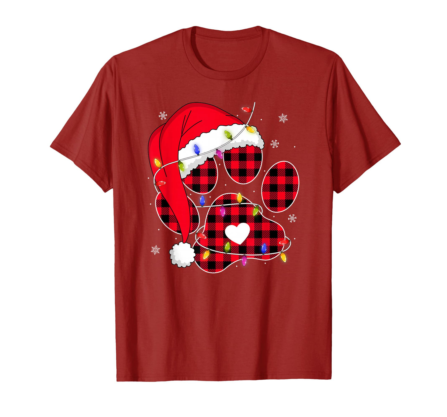 Buffalo Plaid Christmas Dog Paw Santa Puppy Dog Lover Xmas T-Shirt