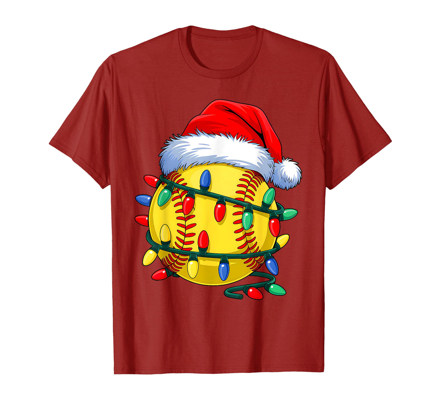 Softball Ball Santa Hat Christmas Softball Xmas Lights T-Shirt