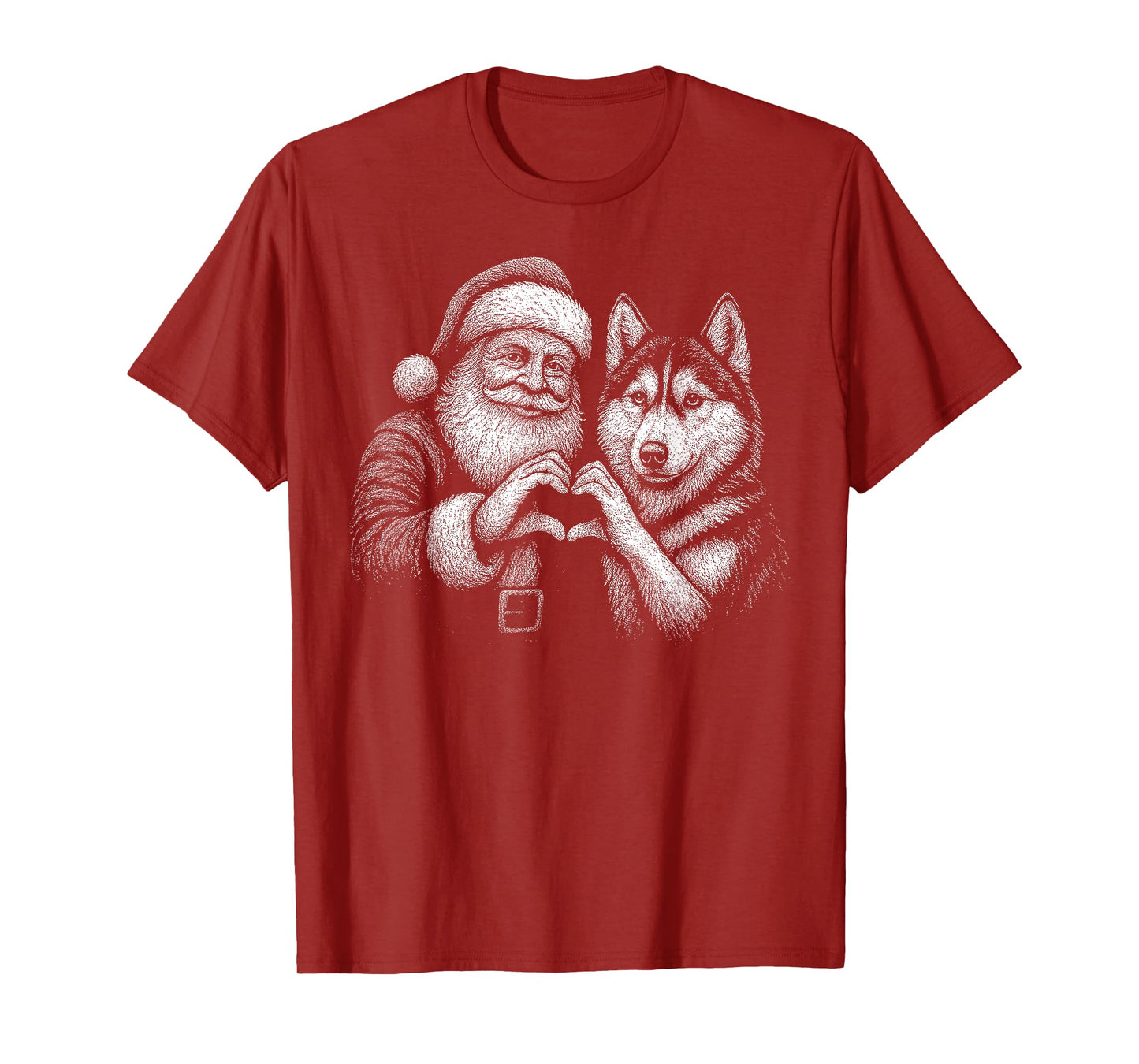 Husky Santa Claus Heart Shape Christmas Dog Lover T-Shirt
