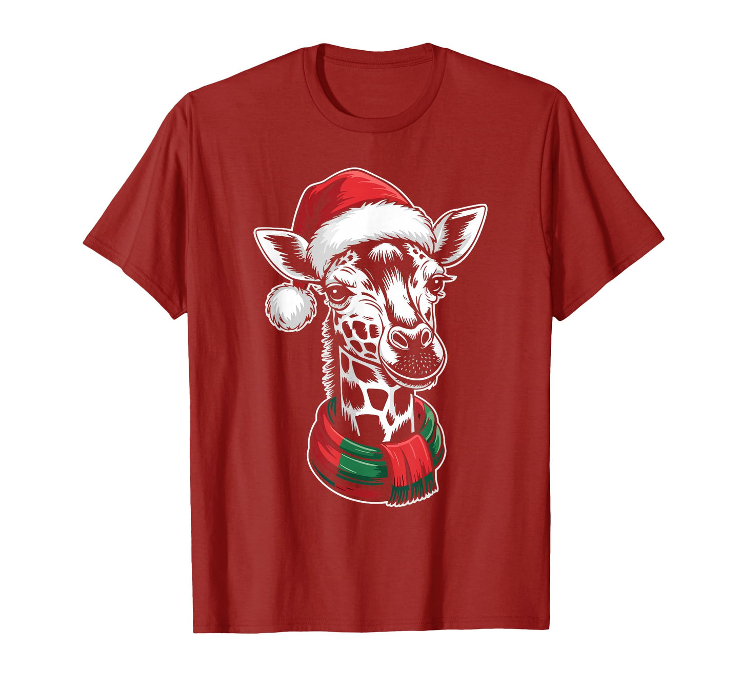 Giraffe Xmas Santa Hat Scarf Christmas Costume T-Shirt