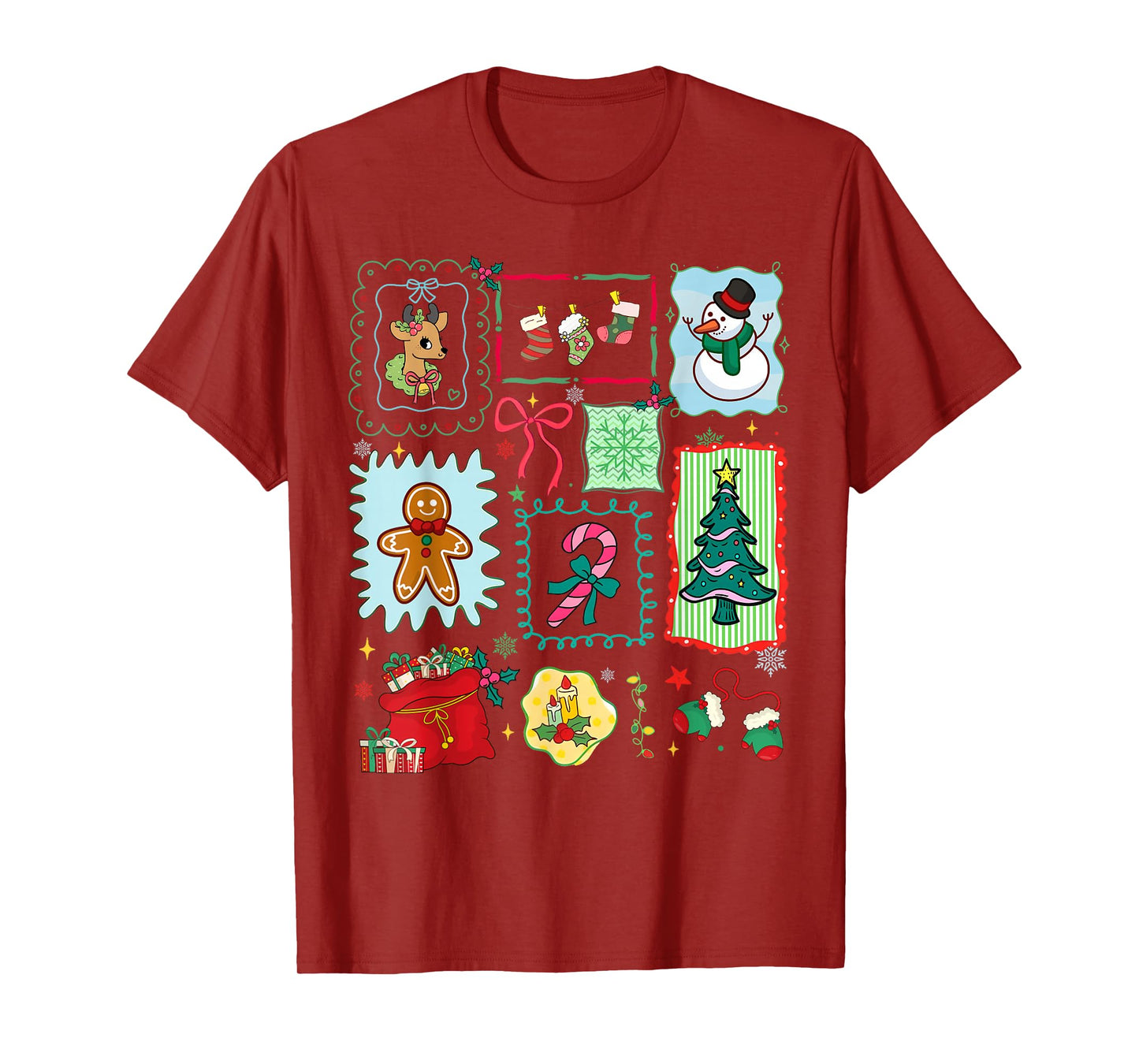 Merry Christmas Tree Santa Gingerbread Coquette Bow Snowman T-Shirt