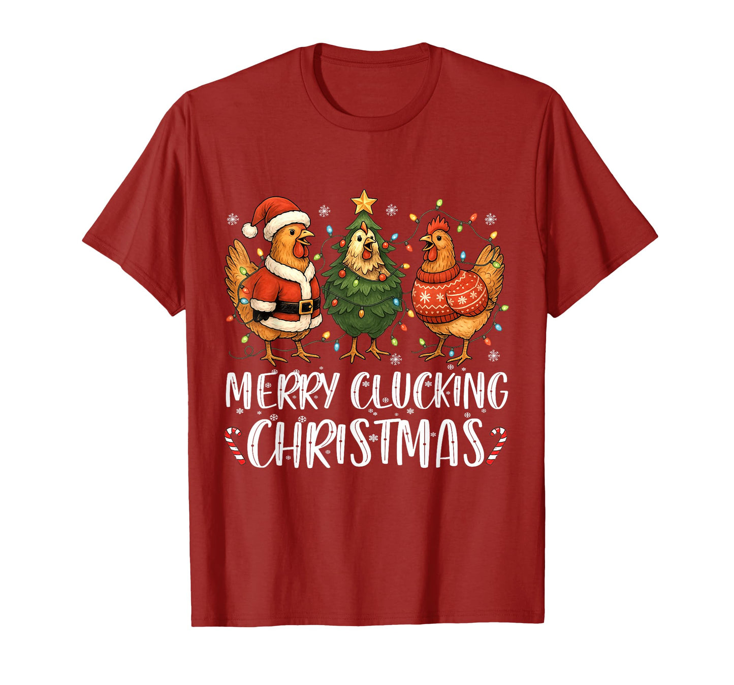 Merry Clucking Christmas Chicken Pajama Funny Santa Hat Xmas T-Shirt