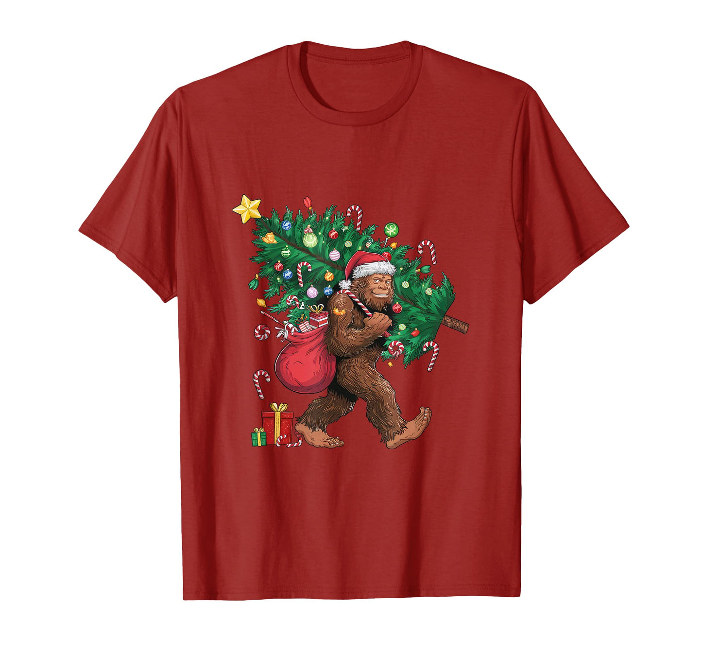 Bigfoot Santa Most Wonderful Christmas Tree Lights Sasquatch T-Shirt