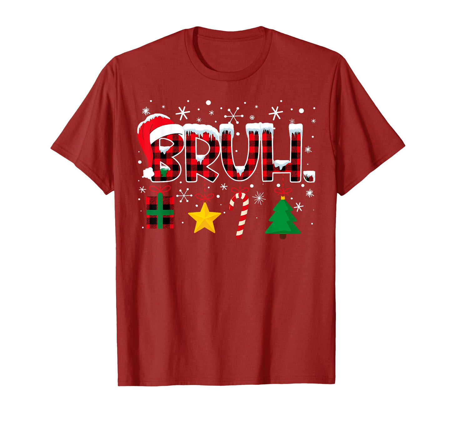 Bruh Funny Christmas Red Plaid Teens Boys Kids Xmas Pajamas T-Shirt