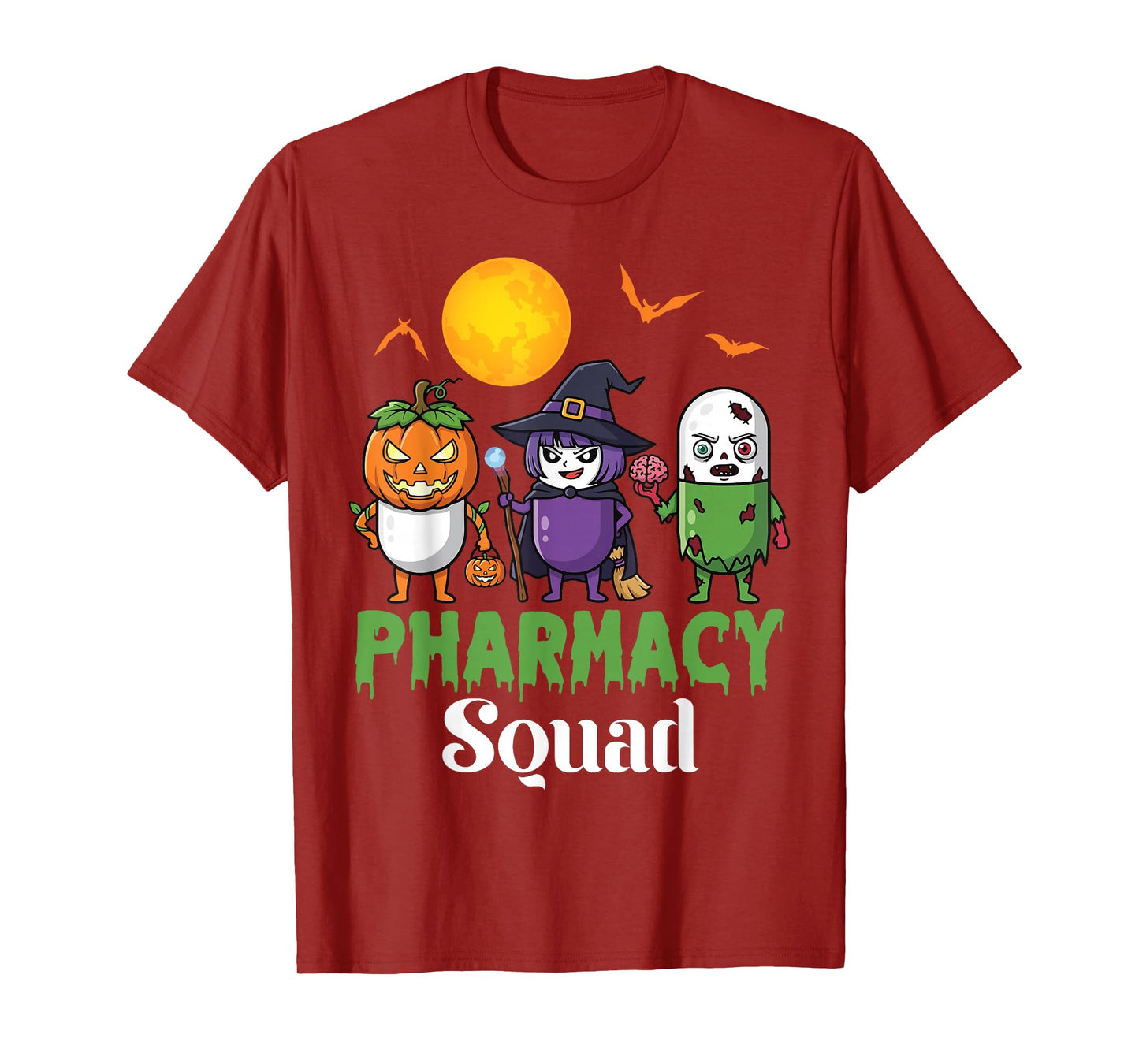 Pharmacy Squad Funny Halloween Pumpkin Witch and Zombie Pill T-Shirt