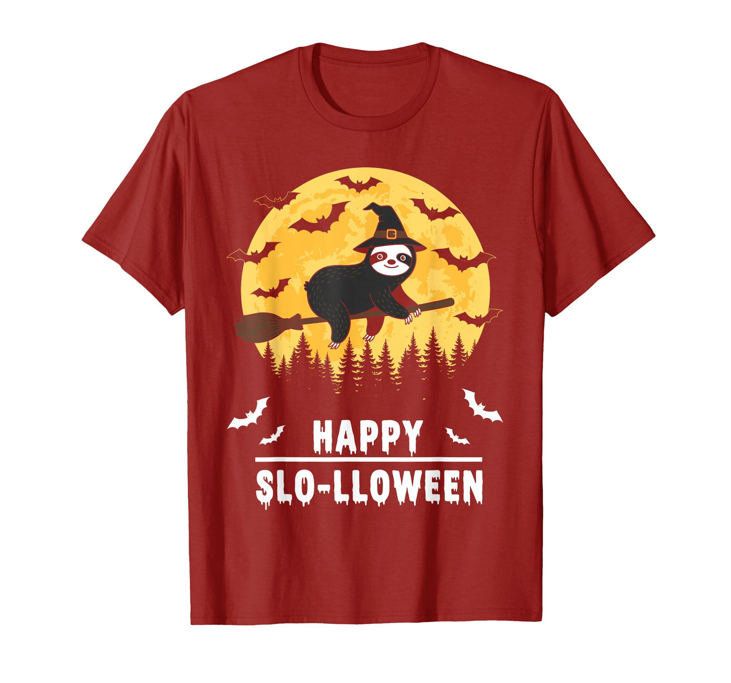Happy Slo-lloween Funny Halloween Sloth Flying Witch T-Shirt