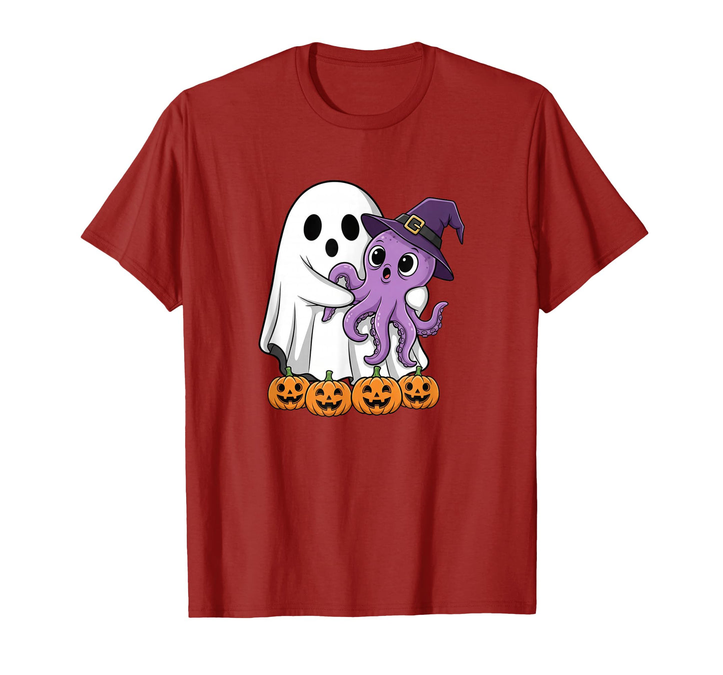 Funny Ghost Pumpkin Halloween Octopus Kids Mens Womens T-Shirt