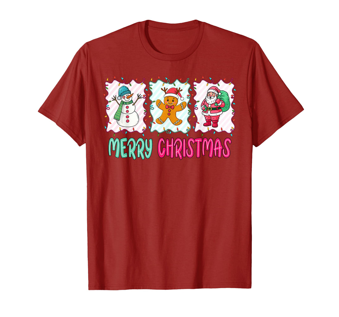 Merry Christmas Gingerbread Santa Snowman Xmas Women Kids T-Shirt