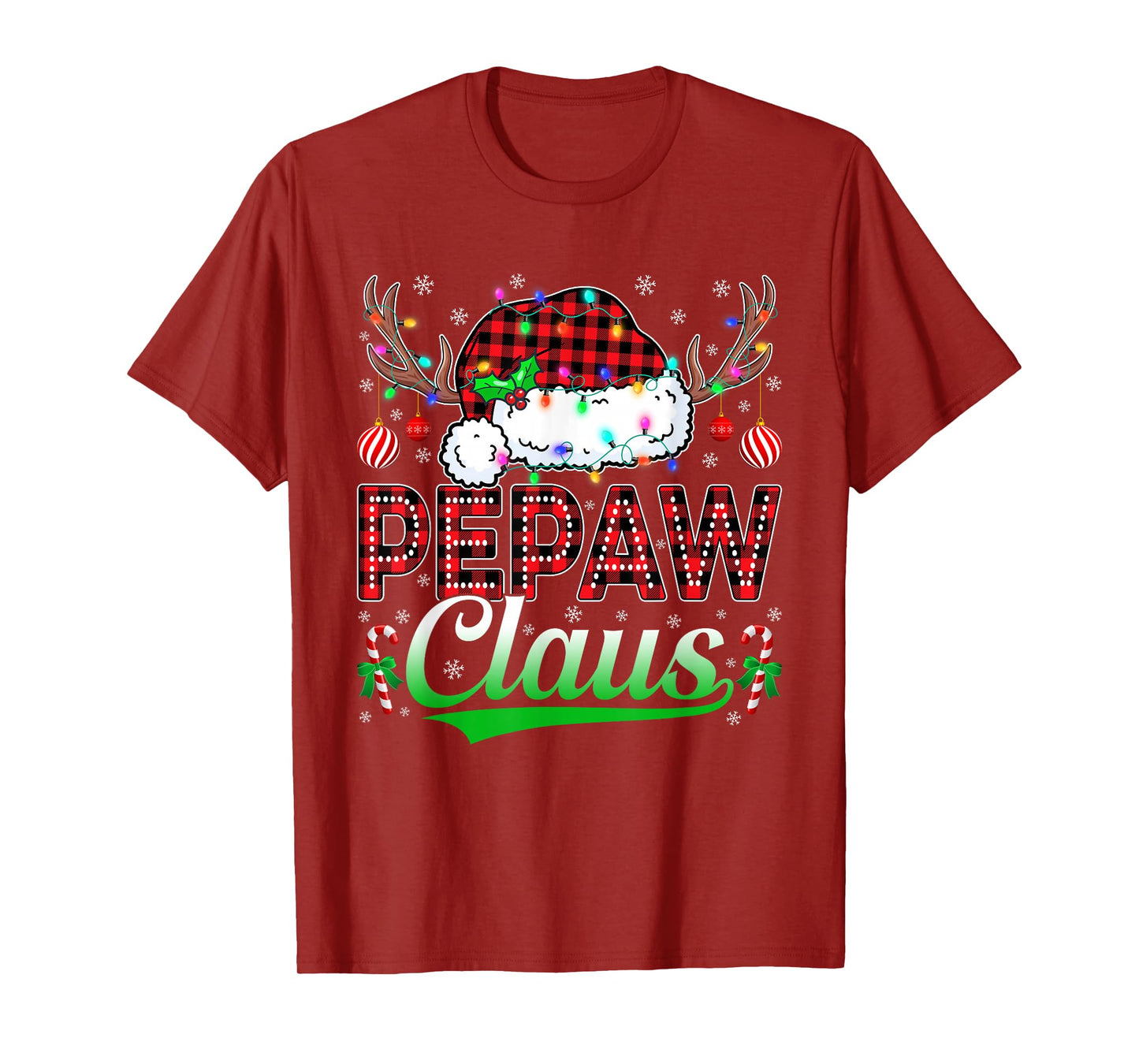 Pepaw Claus Christmas Lights Matching Family Xmas Pajama T-Shirt