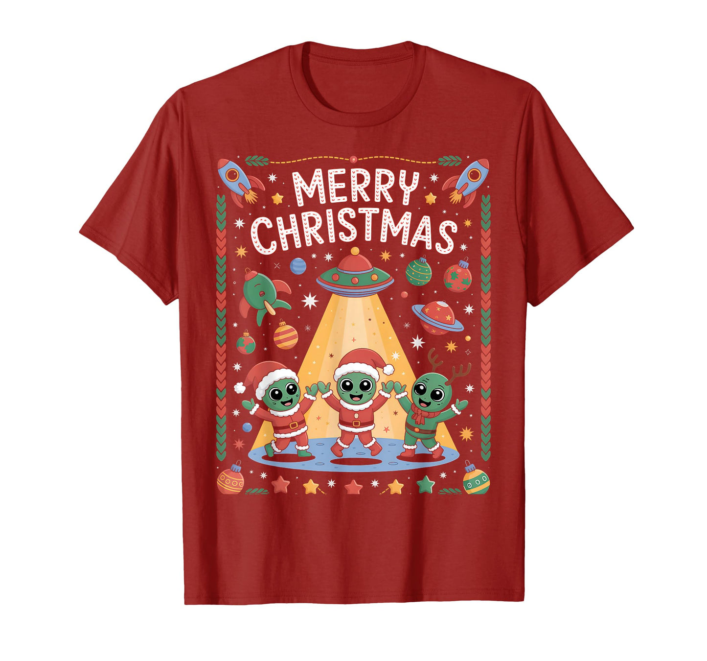 Funny Alien Trio Merry Ugly Christmas Santa Hat Gifts Xmas T-Shirt