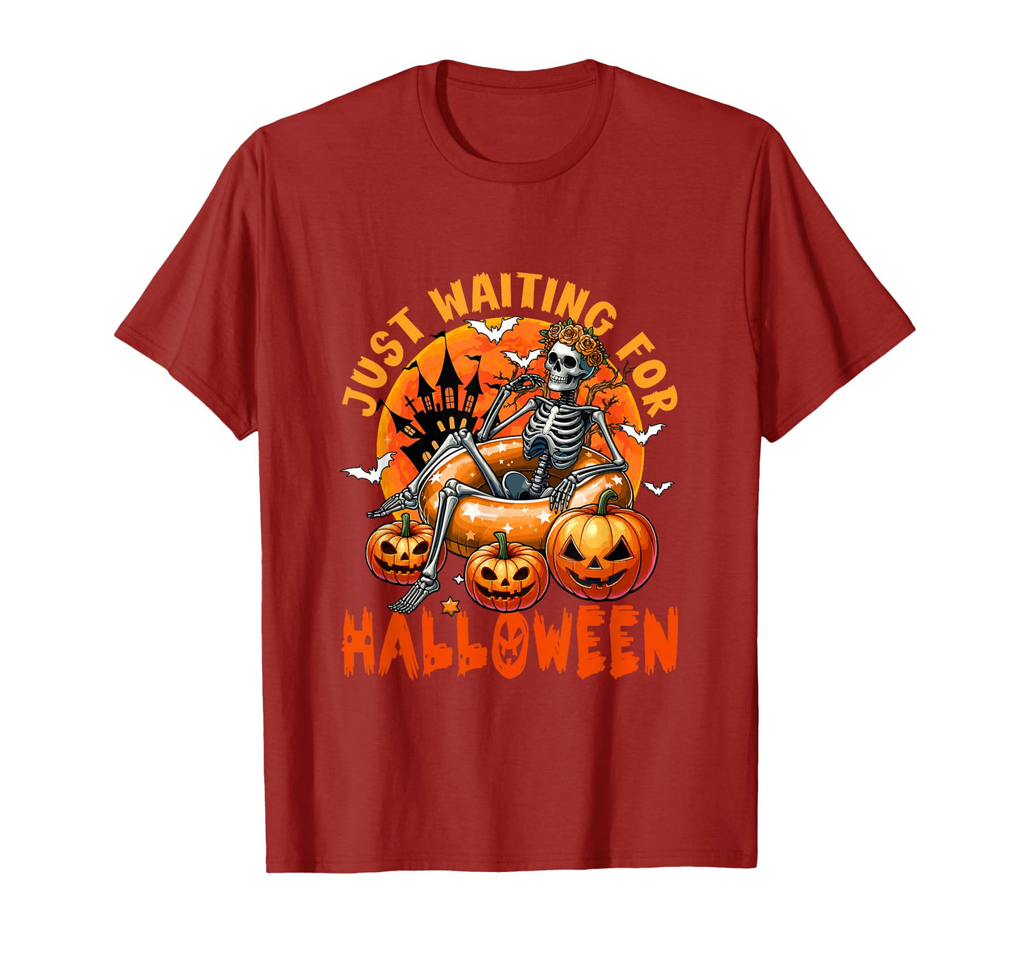 Waiting for Halloween Skeleton Woman Horror Carved Pumpkins T-Shirt