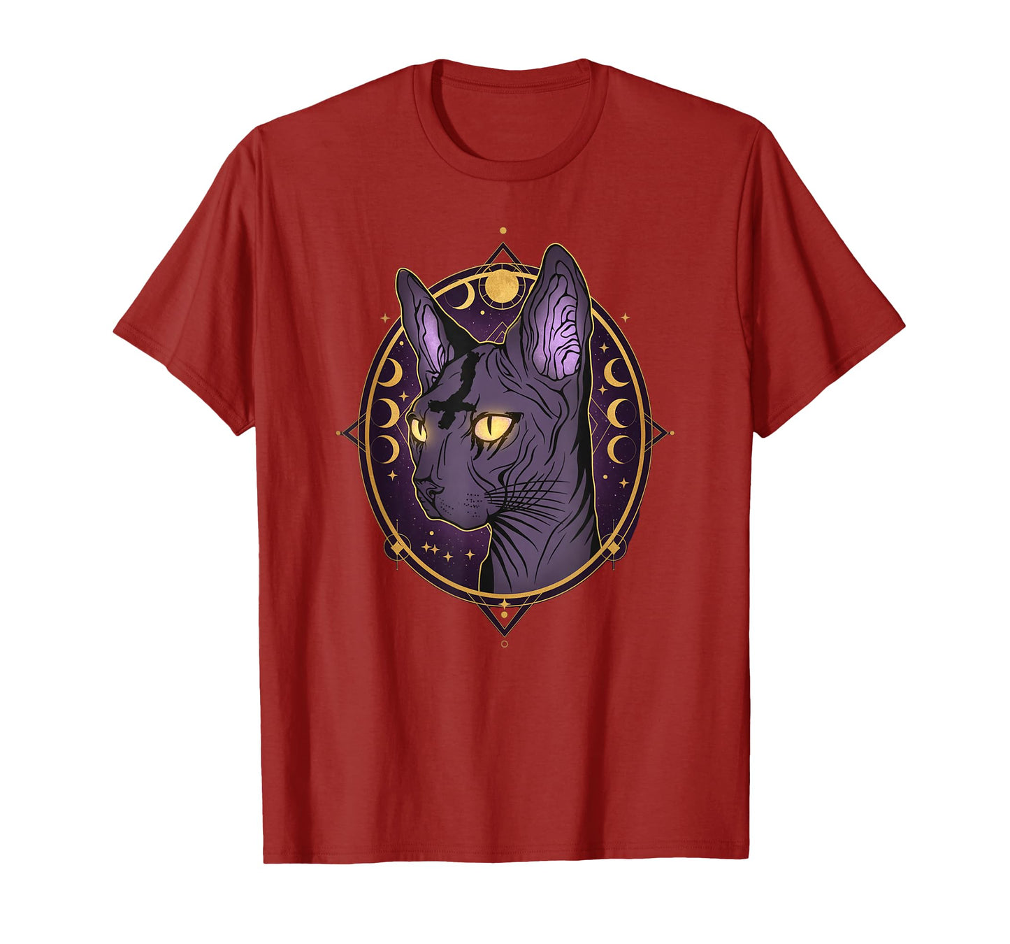 Celestial Sphynx Cat Art Moon Phases Witchy Goth T-Shirt